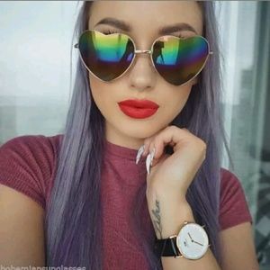 All black rainbow mirror heart shades